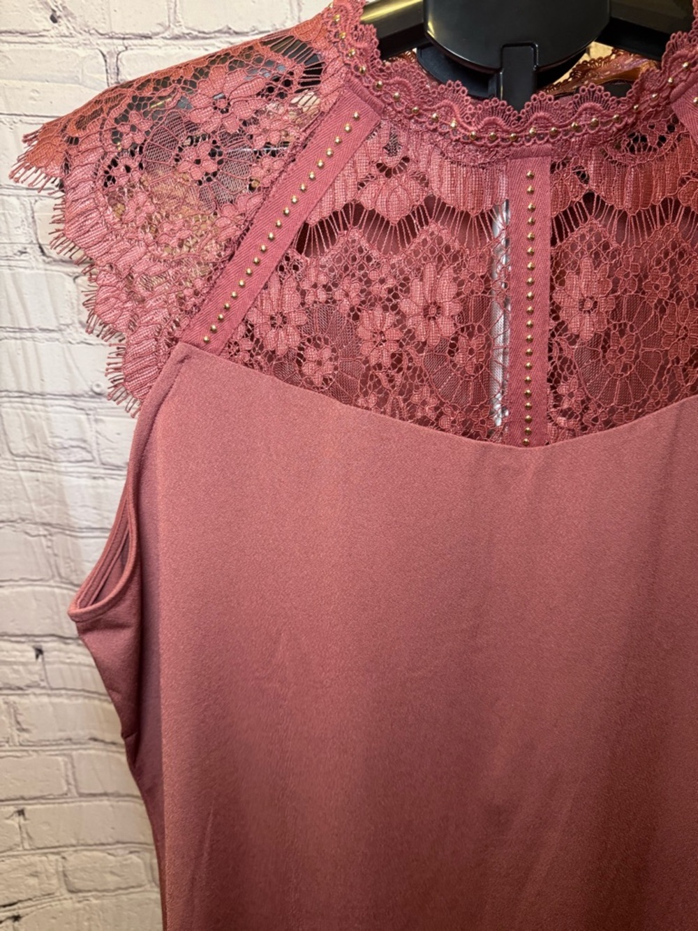 Belldini Lace Yoke Sleeveless Top - Mauve - Picture 3 of 9